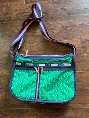 LeSportsac Deluxe Everyday Bag Green Star Print Navy Pink
